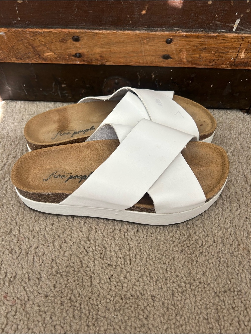 Free People White Cross-Band Platform Slides
